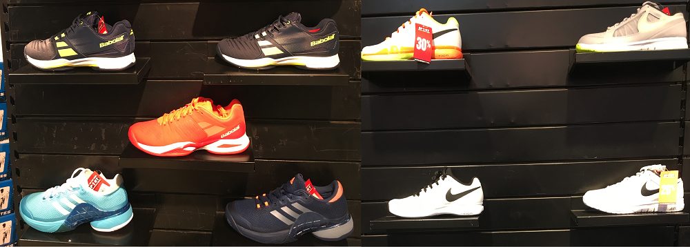 Nike, adidas hay Babolat là những hãng giày phổ biến trên thị trường hiện nay