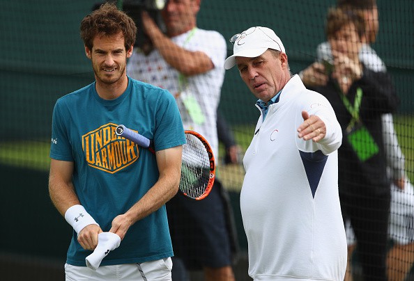 Andy Murray và HLV Ivan Lendl trong một buổi tâp tại Wimbledon