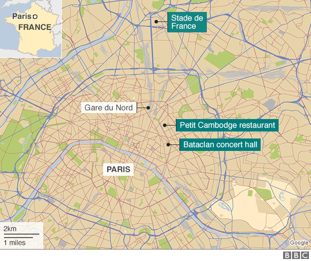 Các địa điểm bị tấn công khủng bố ở Paris