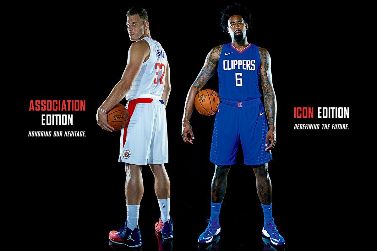 Blake Griffin và DeAndre Jordan trong hai mẫu đồng phục hoàn toàn mới của Los Angeles Clippers.
