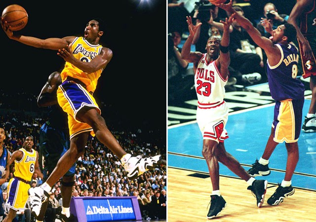 Kobe Bryant (Adidas KB8) đối đầu với Michael Jordan (Air Jordan 13).