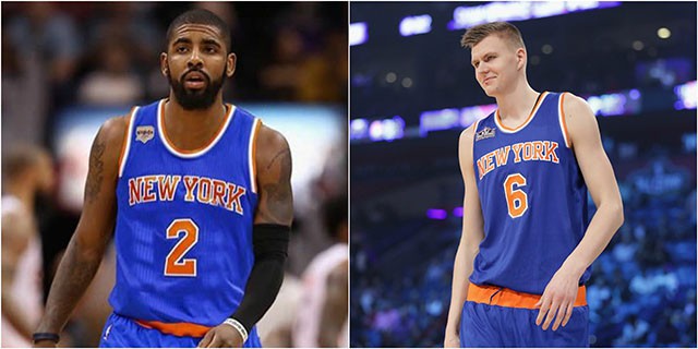 New York Knicks sẽ không chấp nhận đổi Kristaps Porzingis (phải) lấy Kyrie Irving