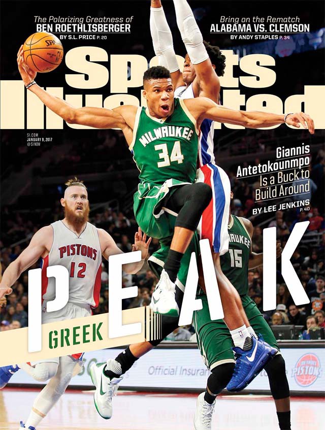 Hình ảnh Giannis trên trang bìa của Sports Illustrated vào ngày 09/01/2017