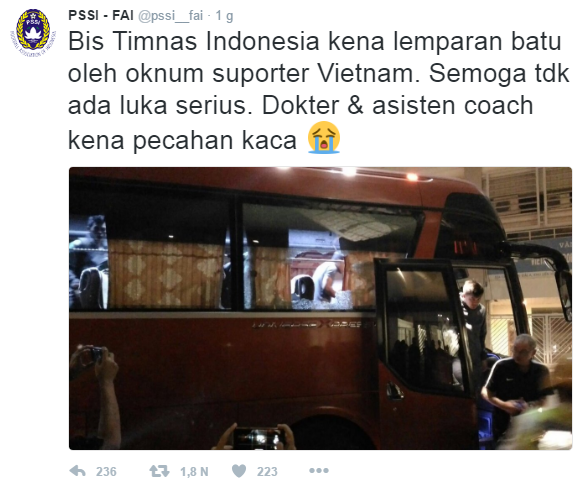 Twitter của LĐBĐ Indonesia đã xác nhận sự việc này.