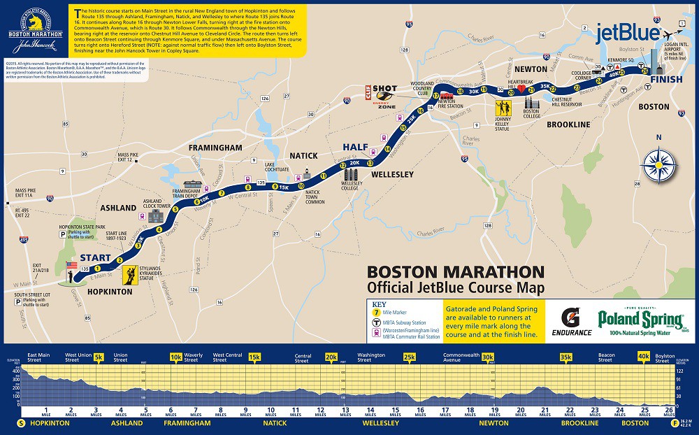 Sơ đồ đường chạy Boston Marathon (Ảnh: BAA)
