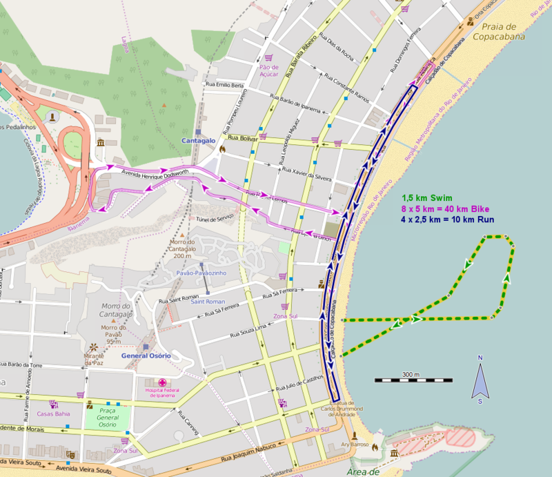 Sơ đồ đường đua ba môn phối hợp bên bở biển Copacabana