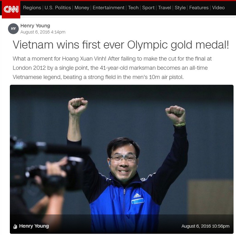 CNN: ''Hoàng Xuân Vinh là huyền thoại thể thao Việt Nam mọi thời đại''