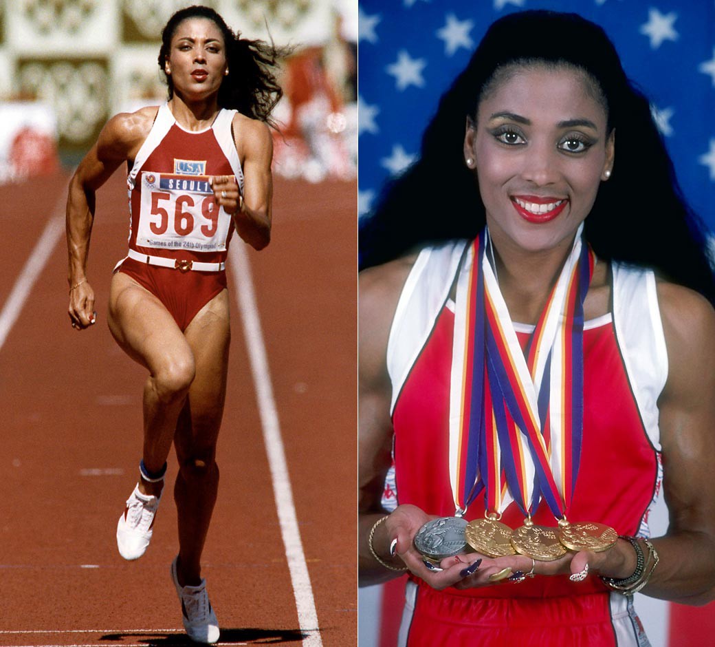 Florence Griffith Joyner với 3 HCV, trong đó có 2 HCV 100 và 200m nữ tại Olympic Seoul 1988.