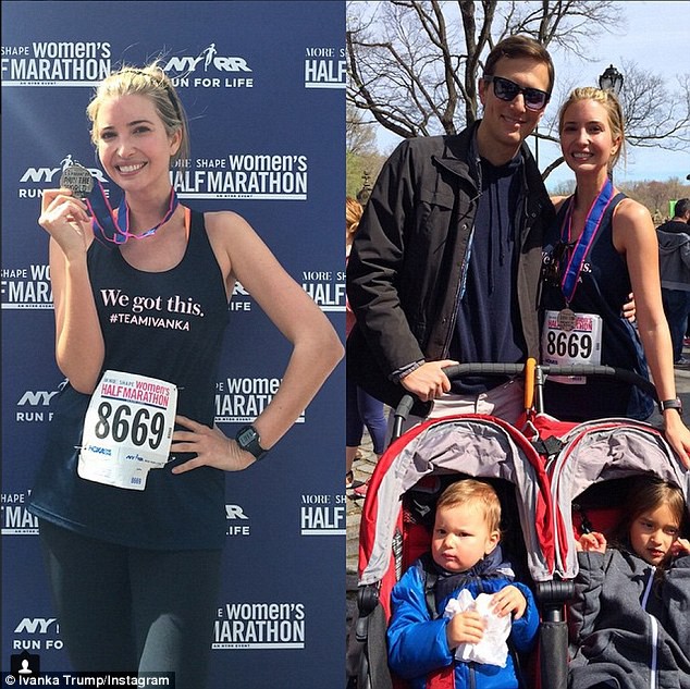 Ivanka Trump khoe huy chương tại giải chạy half marathon. Chồng và 2 con cô đều ra cổ vũ