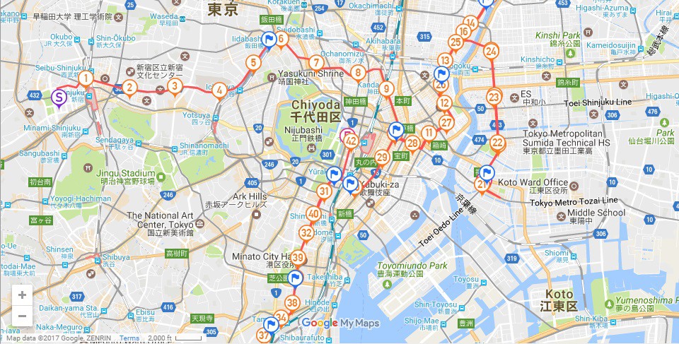 Bản đồ đường chạy Tokyo Marathon 2017