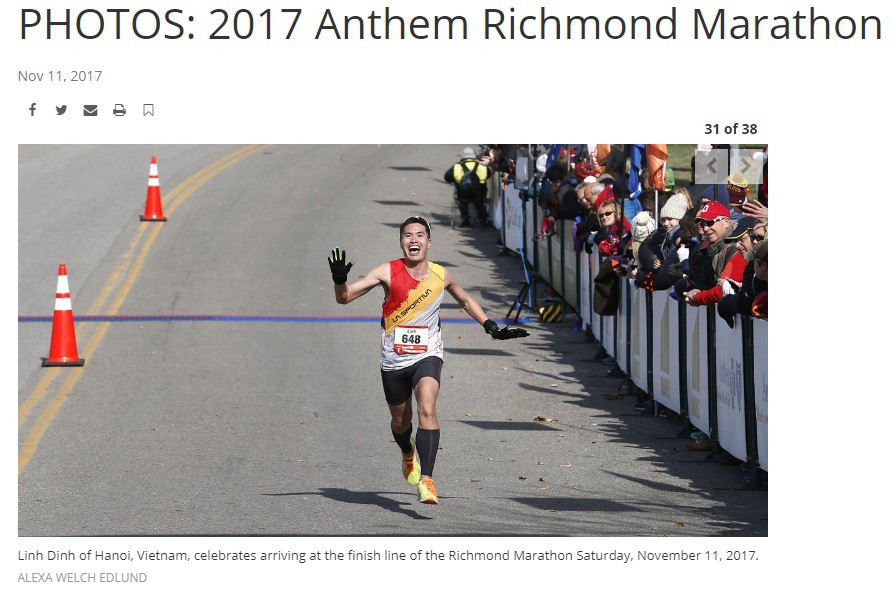 Bác sĩ yêu chạy bộ Đinh Linh trên trang Richmond Times. Ảnh: Richmond Times