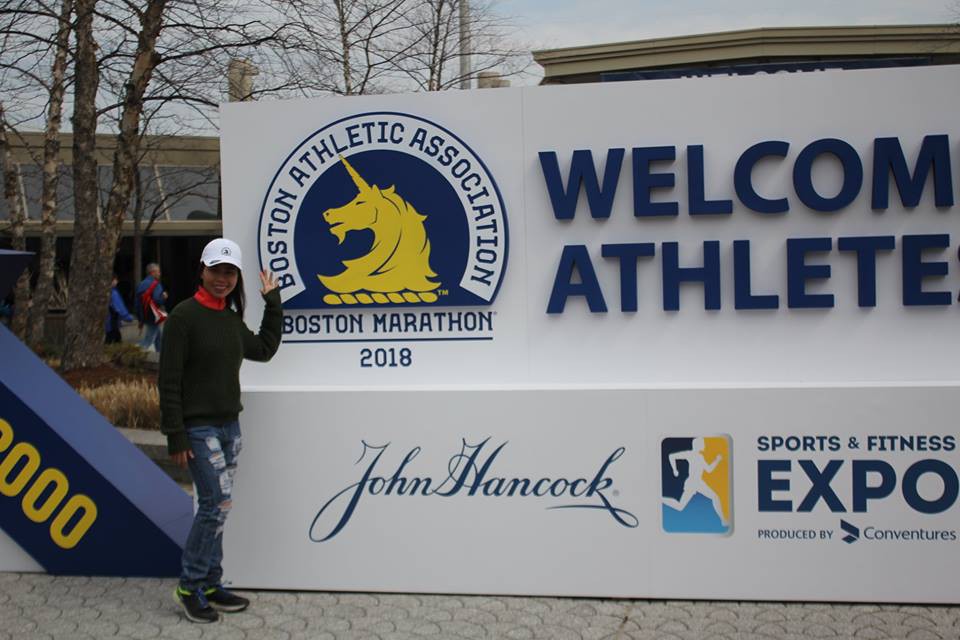 Trang Hạ tại Boston Marathon Expo. Ảnh: Trang Hạ