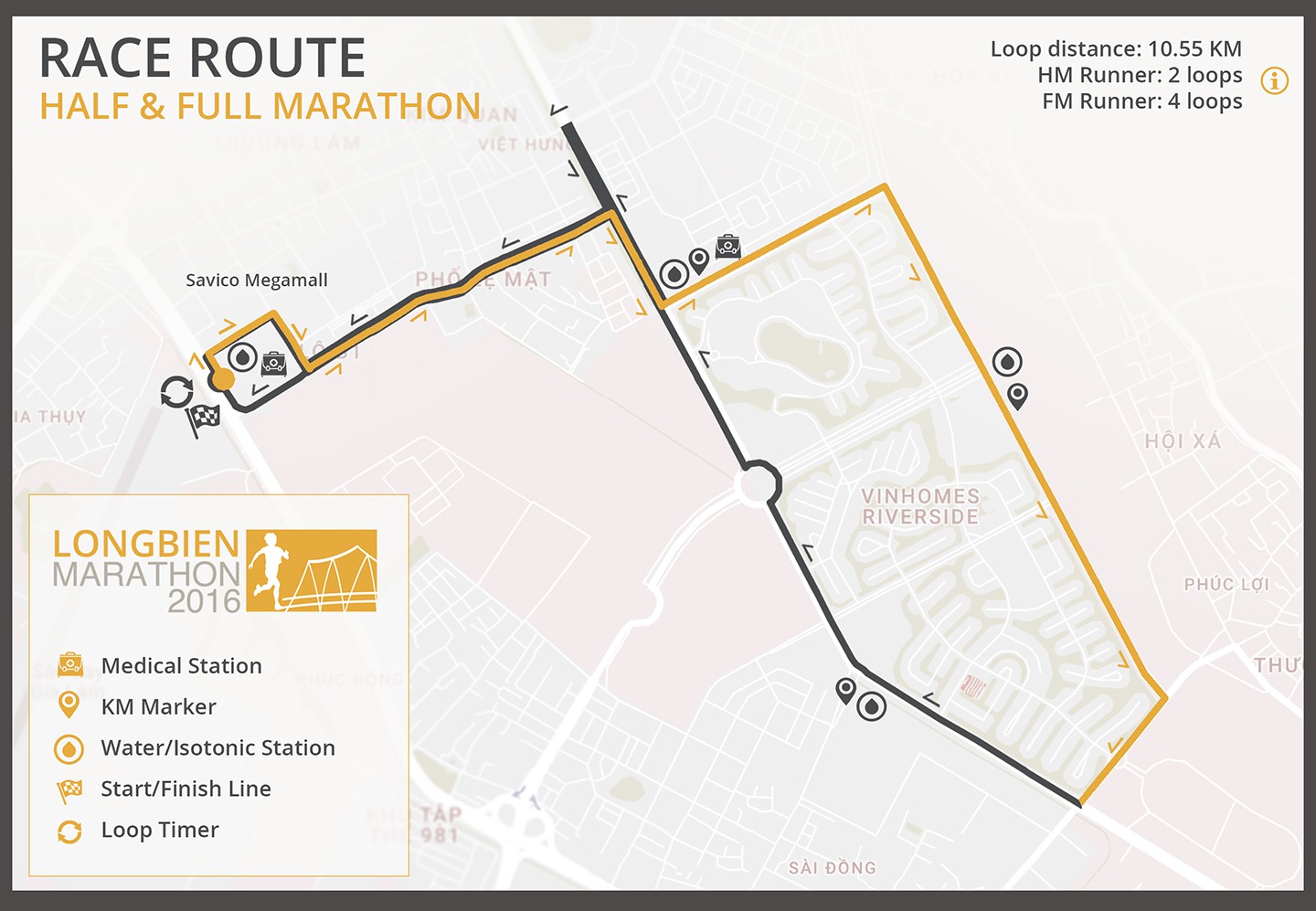Sơ đồ đường chạy 42km và 21km Long Bien Marathon 2016
