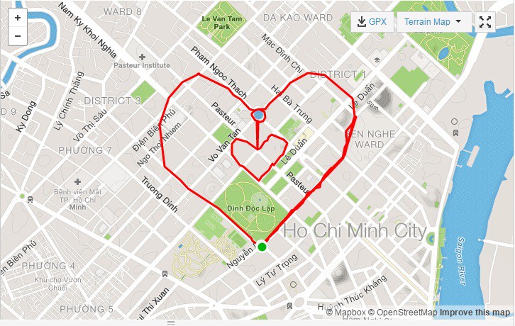 Tác phẩm đường chạy hình trái tim của một runner trong ngày 14/02