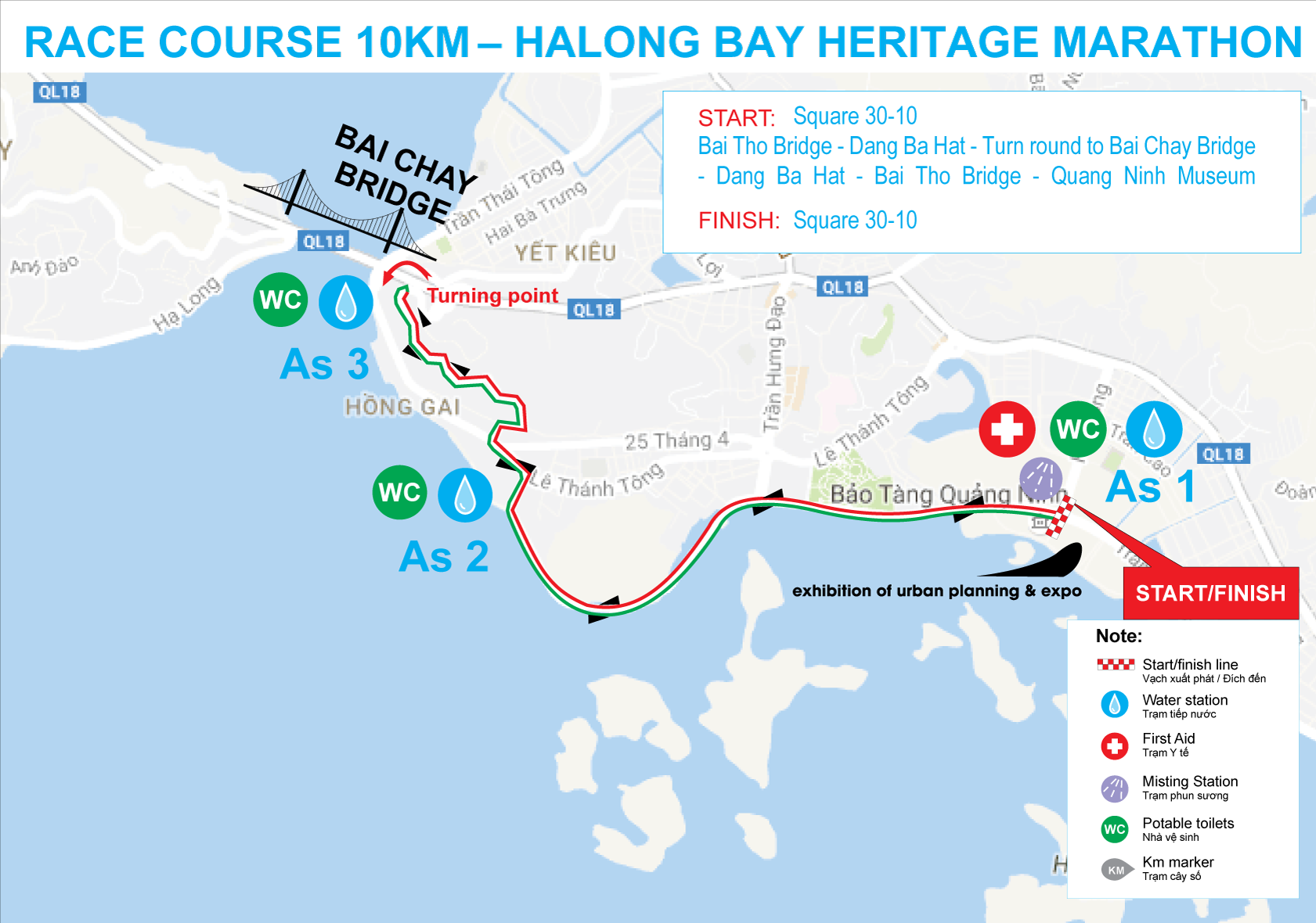 Sơ đồ đường chạy 10km Halong Bay Heritage Marathon 2017. Ảnh: BTC