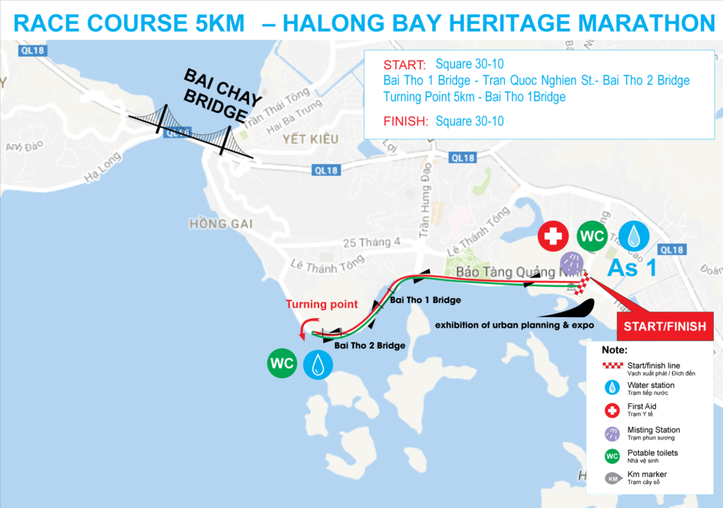 Sơ đồ đường chạy 5km Halong Bay Heritage Marathon 2017. Ảnh: BTC