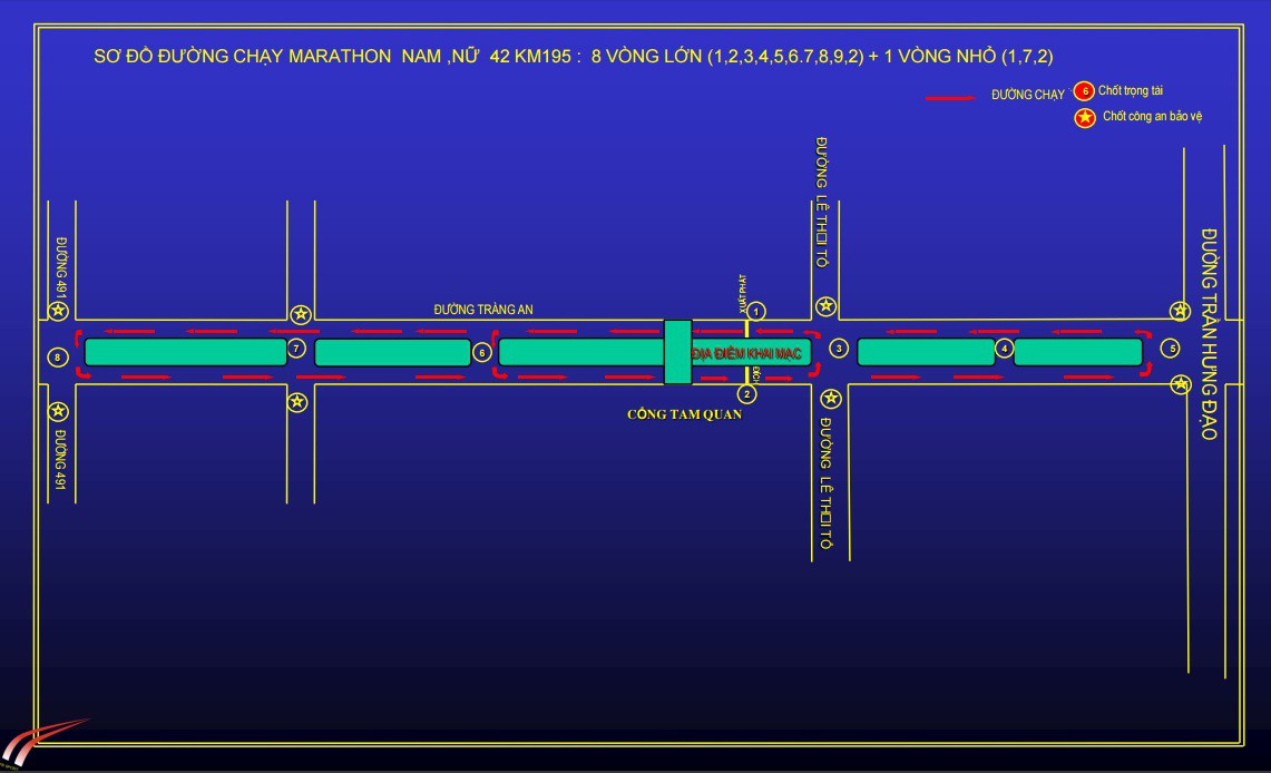 Sơ đồ đường chạy marathon nam,nữ việt dã báo Tiền Phong