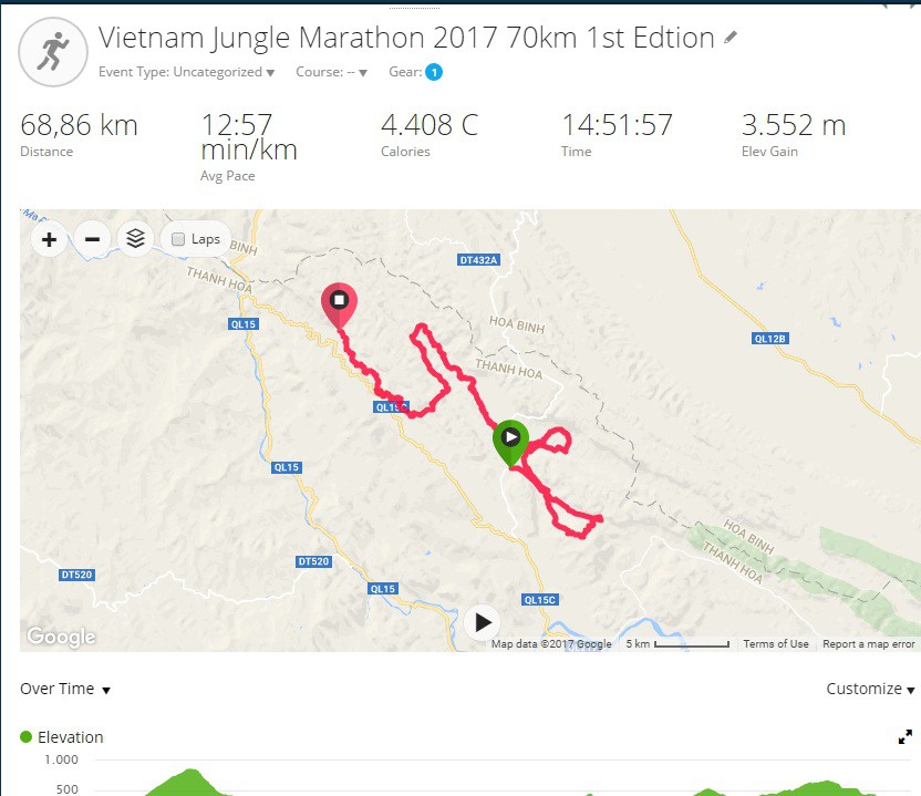 Tracklog 70km Vietnam Jungle Marathon 2017
