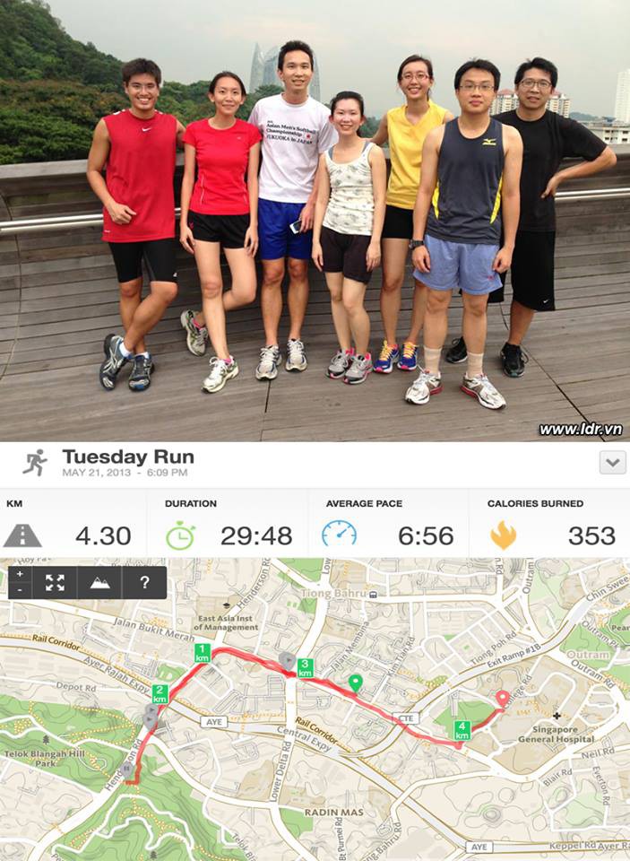 Tác giả (đầu tiên bên trái) chạy cùng nhóm bạn tại Singapore