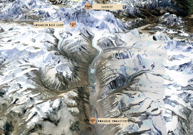 Sơ đồ vị trí Base Camp, Advanced Base Camp và đỉnh Everest