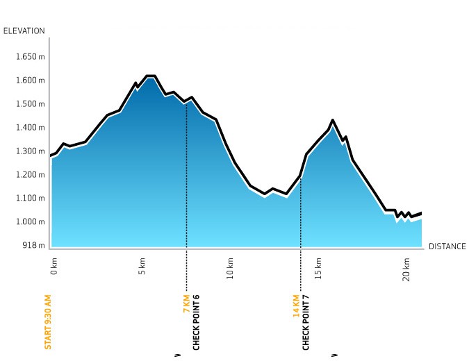 Độ cao chênh lệch (Elevation) của cự ly 21km Vietnam Mountain Marathon