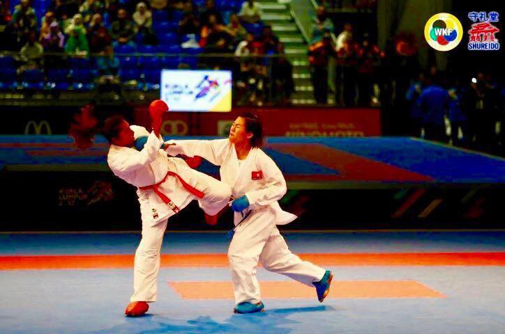 HCĐ SEA Games Nguyễn Thị Ngoan giành HCV đối kháng đầu tiên cho karatedo Việt Nam ở giải thế giới. Ảnh: W.K.F.