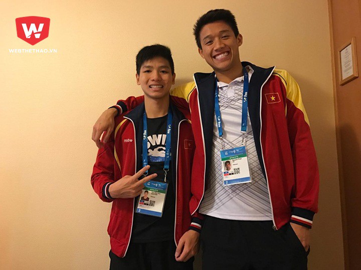 Nguyễn Hữu Kim Sơn (trái) và Lê Nguyễn Paul tại giải bơi VĐTG 2017