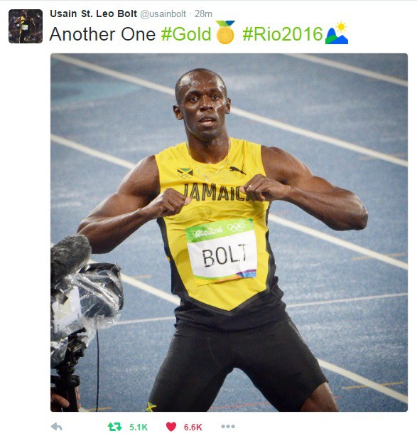 Usain Bolt cập nhật Twitter nhanh như chớp ngay sau chiến thắng
