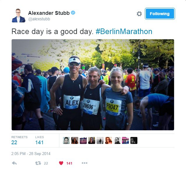 Alexander Stubb từng chạy giải Berlin Marathon với thành tích rất tốt hơn 3 giờ đồng hồ