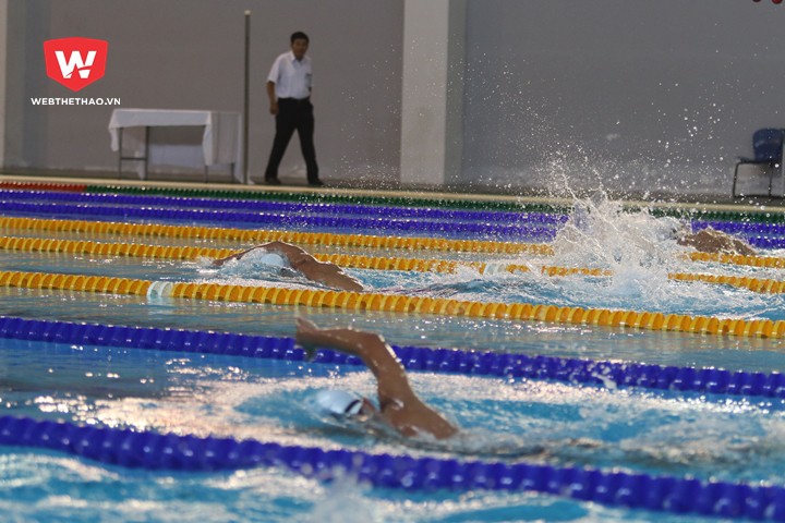 Nguyễn Huy Hoàng (làn số 5) dẫn đầu trước lượt bơi cuối cùng