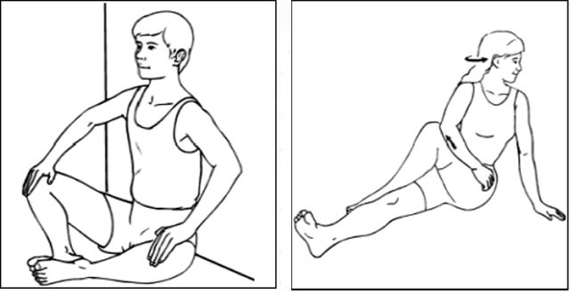 Bài tập kéo giãn cơ háng (trái) và kéo giãn dải chậu chày (phải). Ảnh: Sermef-Ejercicios
