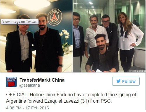 Phớt lờ Chelsea, Lavezzi sang Trung Quốc lĩnh lương khủng