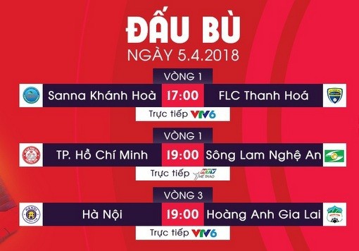 3 trận đấu bù V.League 2018 vào chiều 5/4. Hình ảnh: VPF.