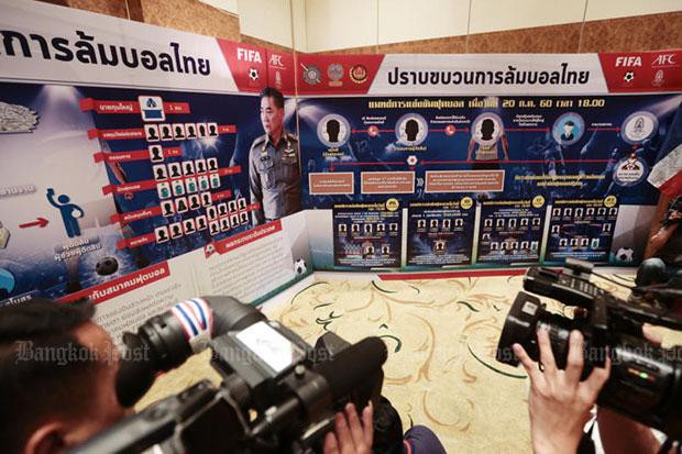 Biểu đồ mô tả những người liên qua đến dàn xếp tỷ số tại trụ sở cảnh sát hoàng gia tại Bangkok. Ảnh: Bangkok Post.