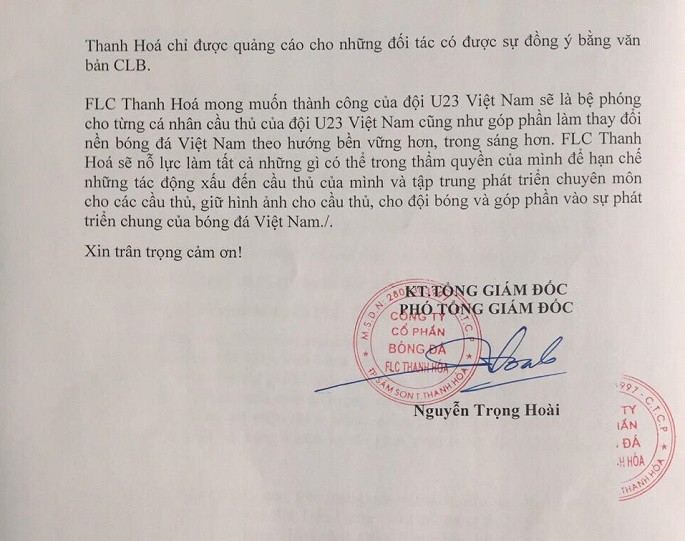 Thông cáo báo chí do CLB FLC Thanh Hóa công bố (Trang 2).