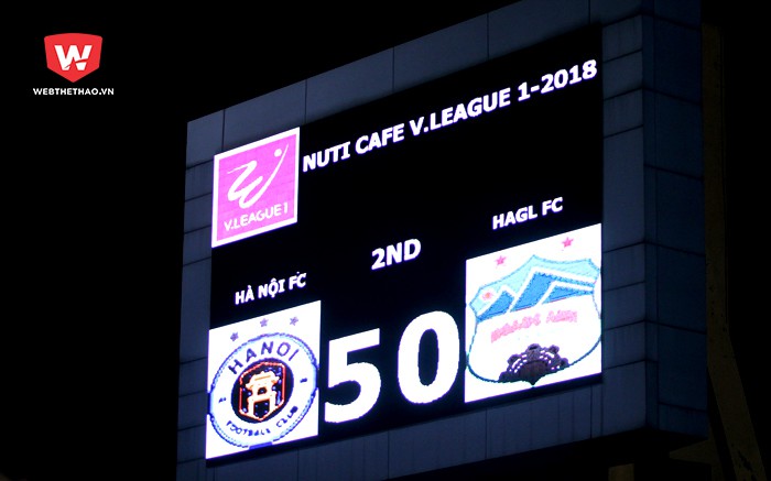 HAGL nhận thất bại 0-5 trước Hà Nội FC trên sân Hàng Đẫy tối 5/4. Hình ảnh: Trung Thu.