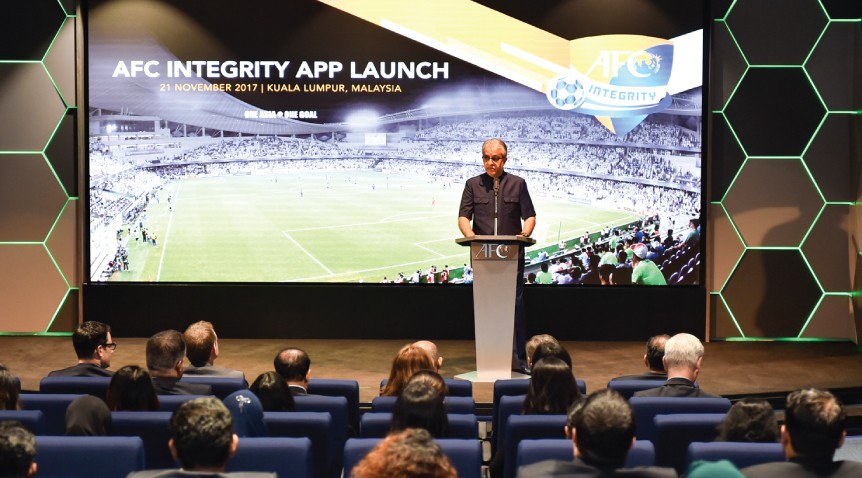 Chủ tịch AFC, ông Al Khalifa tại lễ ra mắt AFC Integrity App. Ảnh: AFC.