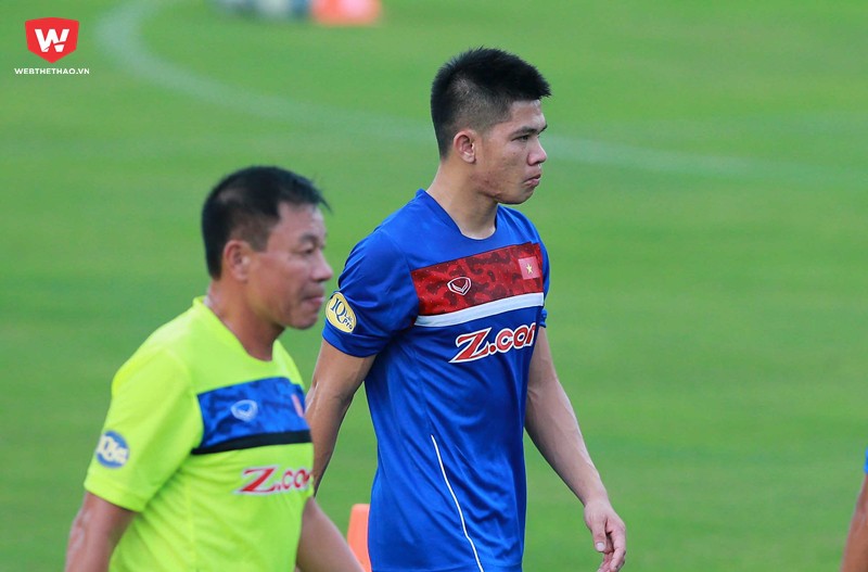 Ngân Văn Đại (áo xanh) được gọi trở lại Hà Nội FC từ Sài Gòn FC. Hình ảnh: Hải Đăng.