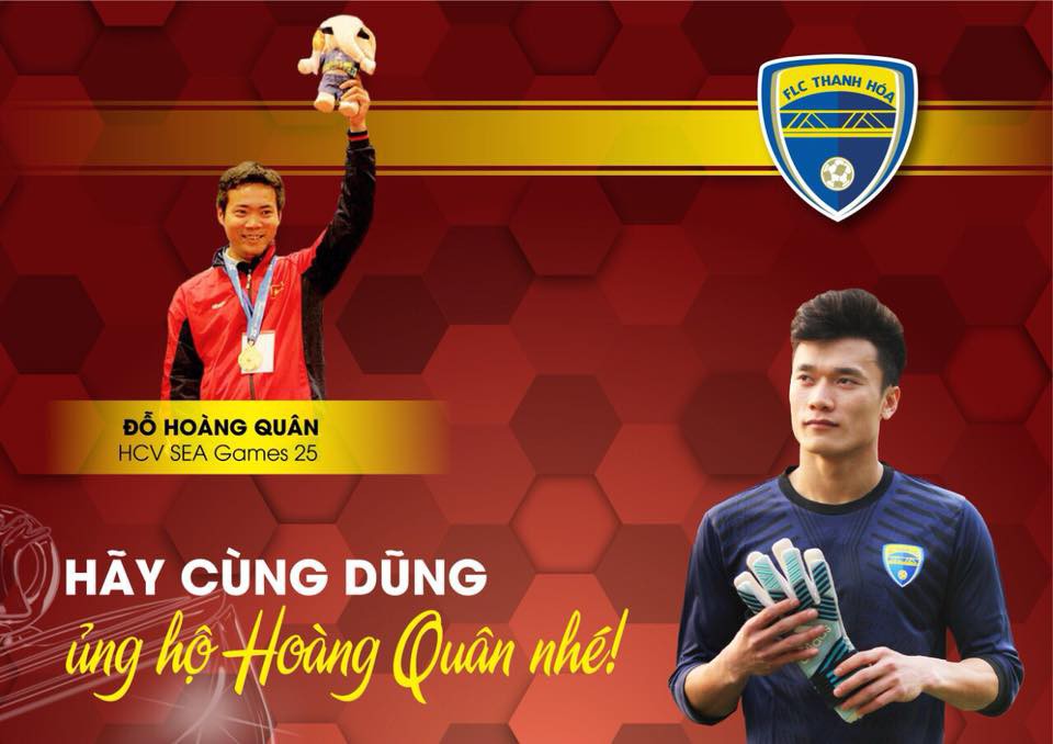Thủ môn Tiến Dũng bán đấu giá đôi găng tay cùng anh chinh phục HCB U23 châu Á 2018 để ủng hộ VĐV Đỗ Hoàng Quân. Hình ảnh: Fanpage CLB Bóng đá FLC Thanh Hóa.