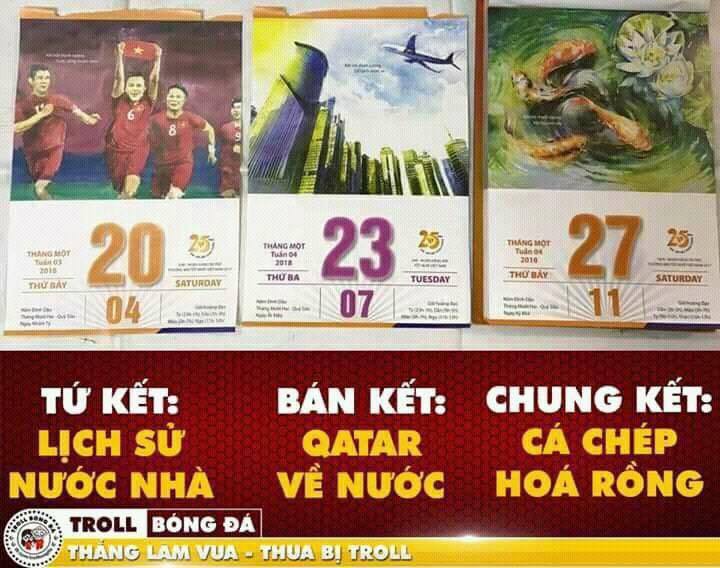 Cuốn lịch ''thần thánh'' dự đoán U23 Việt Nam sẽ hóa rồng trong trận chung kết. Hình ảnh: Troll Bóng đá.