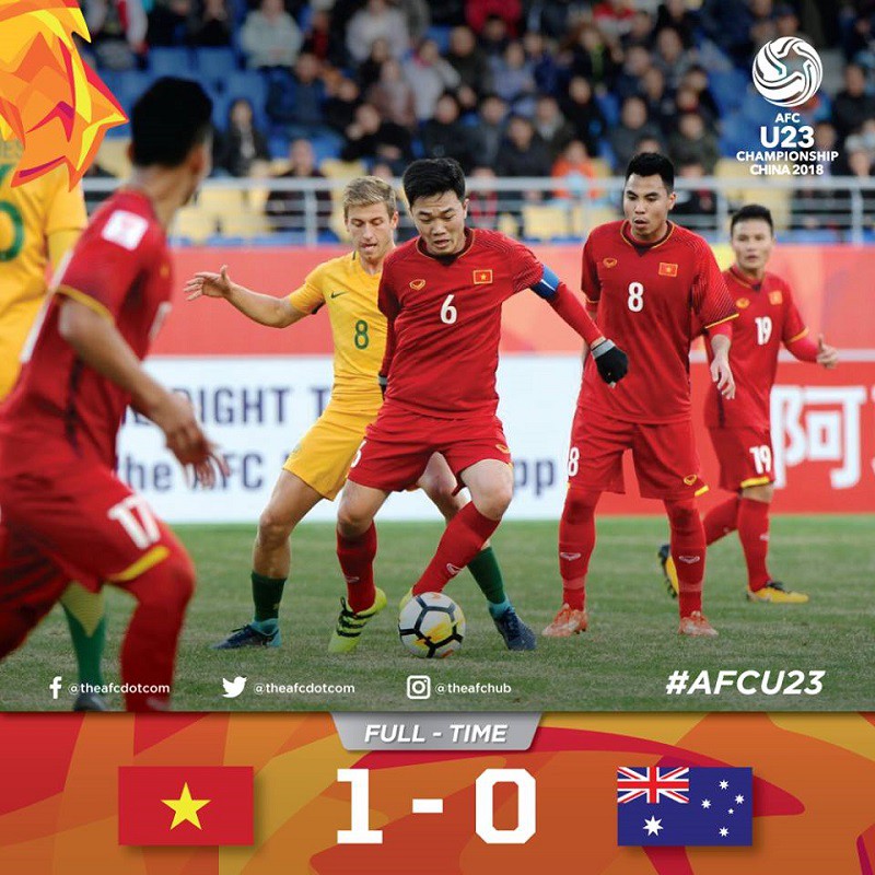 U23 Việt Nam giành chiến thắng lịch sử trước U23 Australia ở VCK U23 châu Á 2018. Hình ảnh: AFC.