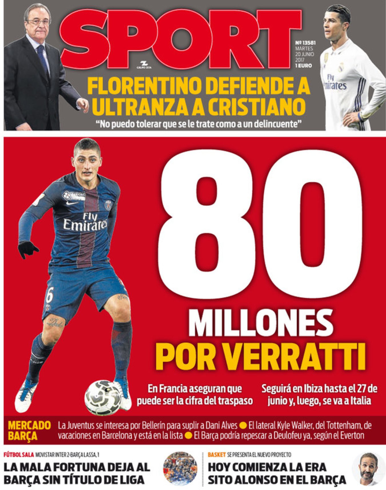 Tờ Sport ''nâng'' giá Verratti lên 80 triệu