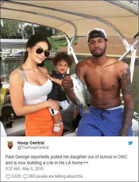 Paul George đã cho con gái nghỉ học ở Oklahoma.