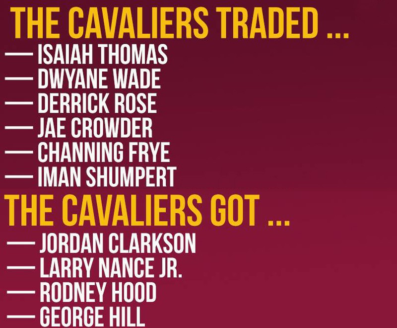 Những cái tên đến và đi khỏi Cavaliers trong 4 tiếng sóng gió tại Trade Deadline.