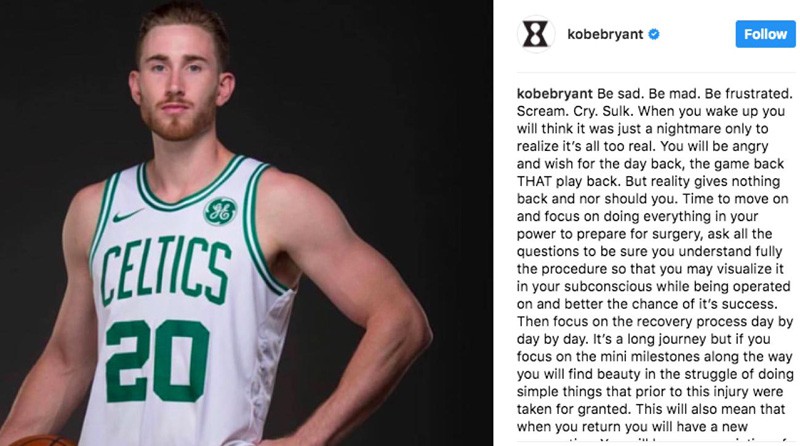 Kobe Bryant gửi những lời ủng hộ đến Gordon Hayward qua Instagram.