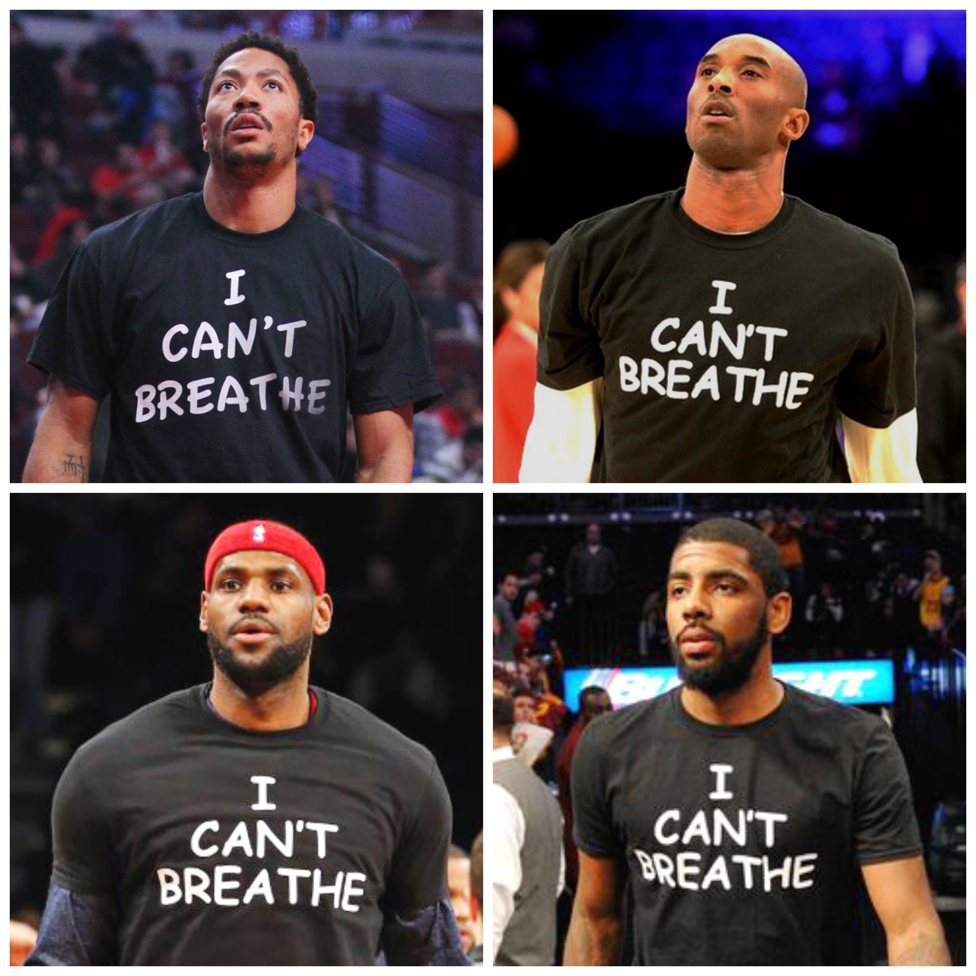 Những cầu thủ hàng đầu NBA như Derrick Rose, Kobe Bryant, LeBron James và Kyrie Irving cùng chiếc áo ''I Cant Breathe''