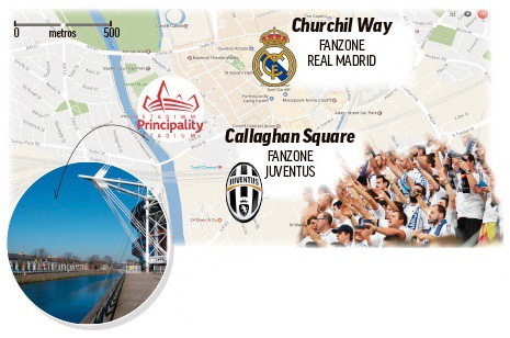 Khu vực fanzone của Real Madrid và Juventus sẽ được dựng gần sân vận động quốc gia xứ Wales