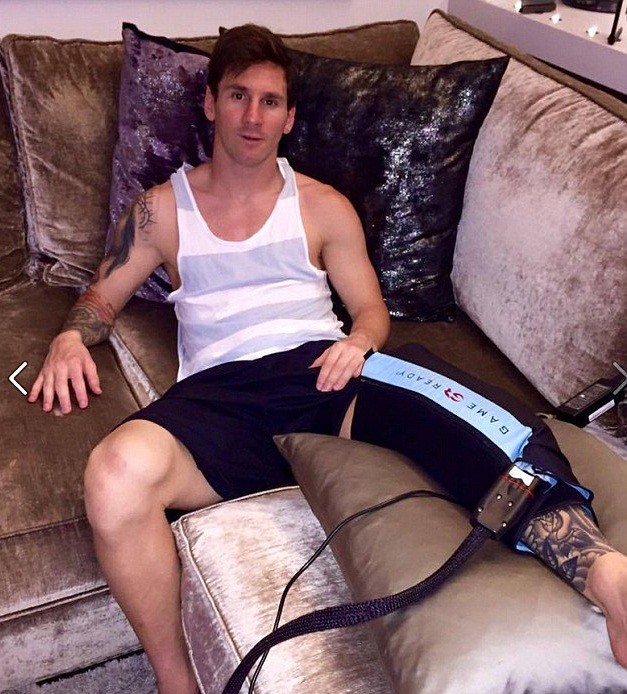Messi dùng thiết bị Game Ready giúp giảm đau, thúc đẩy quá trình phục hồi chấn thương