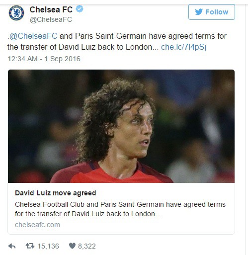 Trực tiếp tin tức ngày cuối TTCN 2016: David Luiz trên đường về Chelsea