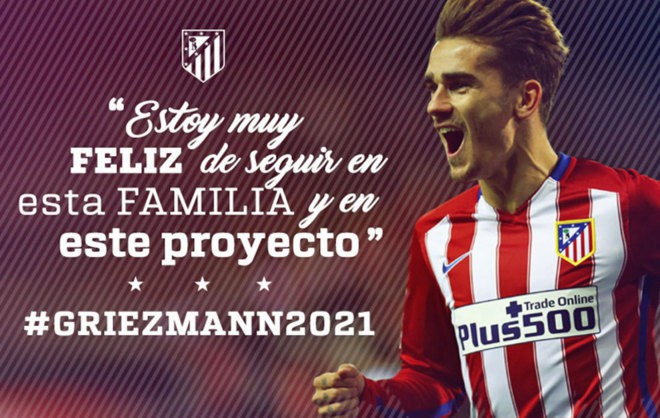 Griezmann gia hạn hợp đồng với Atletico Madrid đến năm 2021